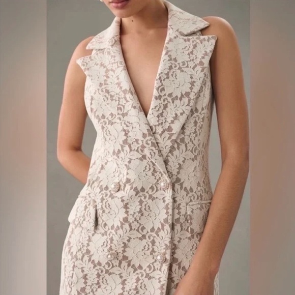 Anthropologie Hutch Sleeveless Double-Breasted White Lace Blazer Dress L NEW - Picture 4 of 16